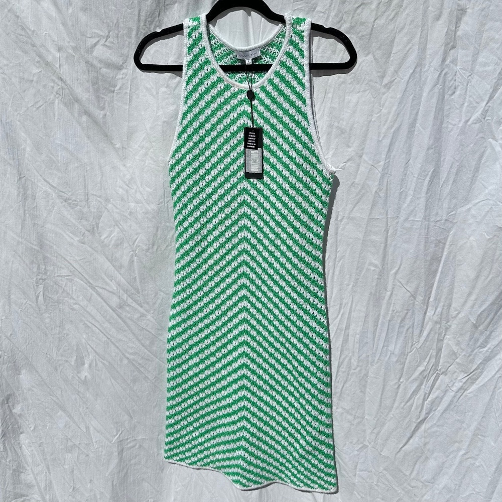 NWT Green And White Chevron Knit Midi Dress w Slip Dress